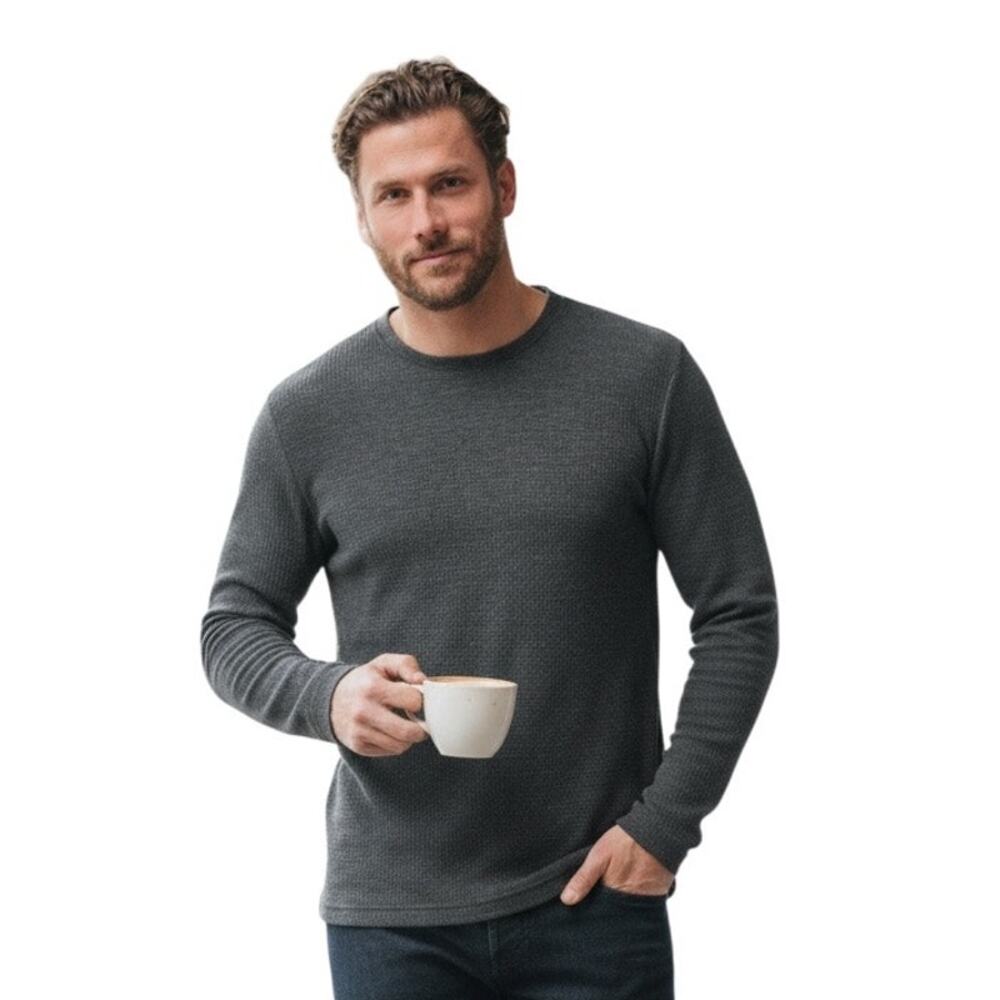 Travis Mathew $140 Cloud Waffle Crew Charcoal Comfort Longe Sleeve Shirt S